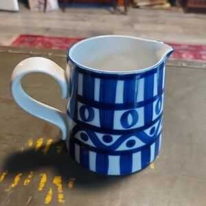 Dansk Blue White Geometric Tribal Creamer Pitcher Stoneware Philippines 3.5x3.5